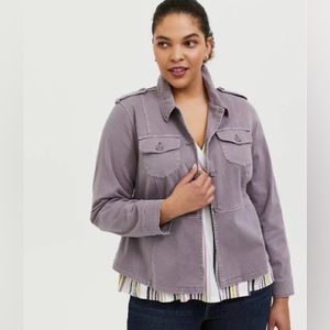 Torrid Twill Peplum Utility Jacket in Gray Ridge